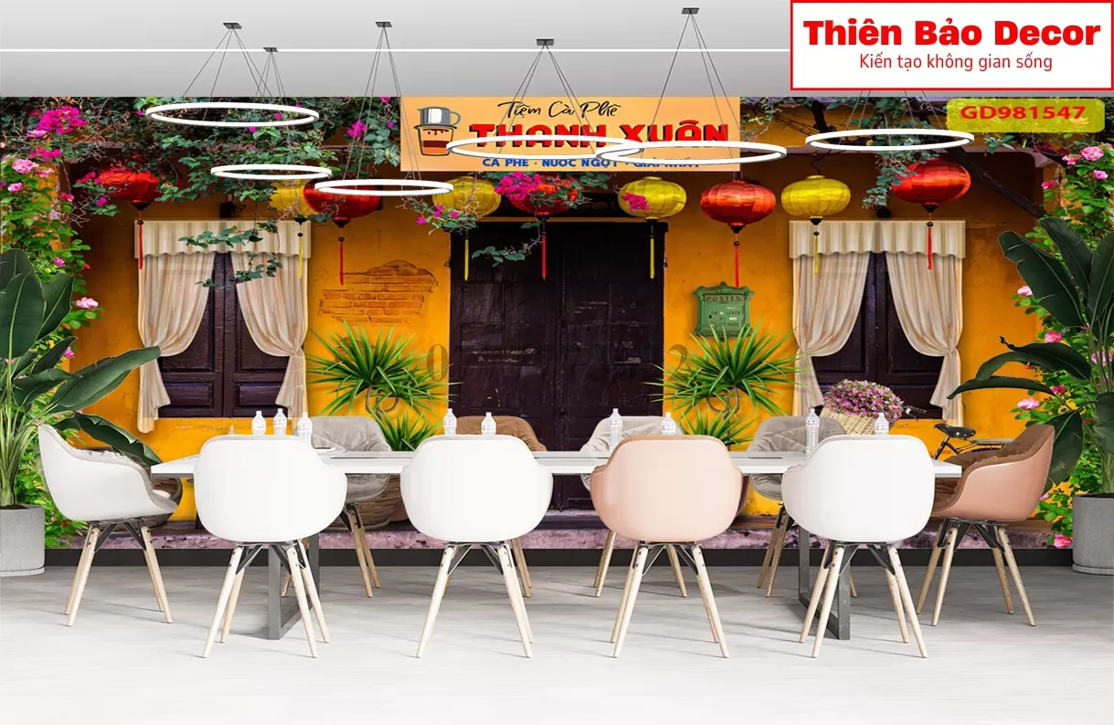 Giấy dán tường trang trí quán cafe : Tạo điểm nhấn độc đáo và bắt mắt trong không gian quán